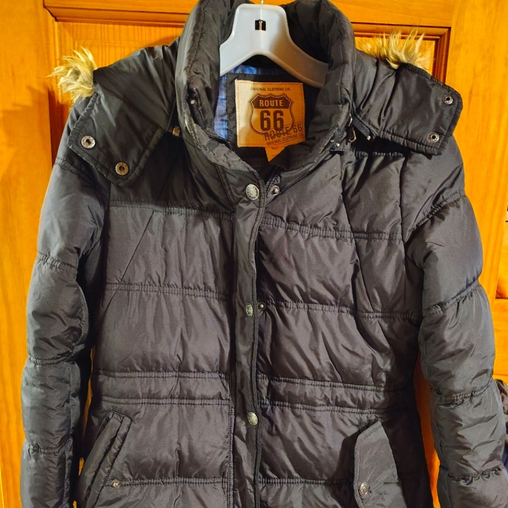Women's Route 66 Black Puffer Jacket with Hood